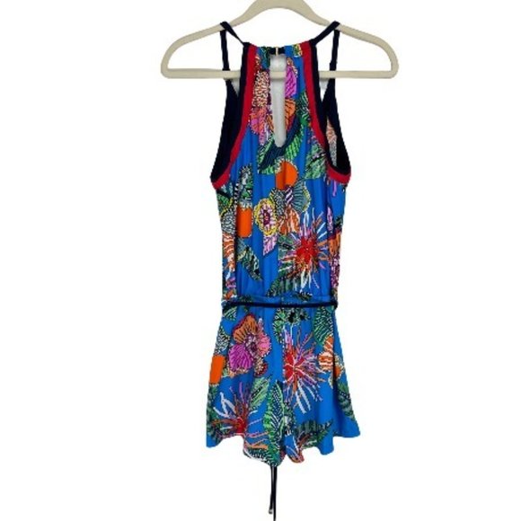 Trina Turk Tahiti Tropical Romper V-Neck Tie Waist Floral Cover-Up - Picture 3 of 8